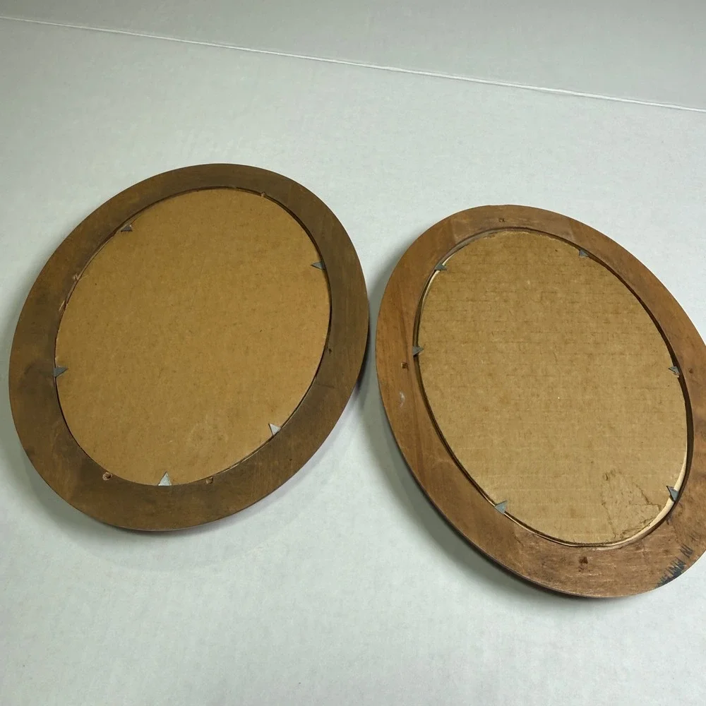 Vintage Pair Silhouette Profile Portraits Boy and Girl Oval Wood Frames Signed